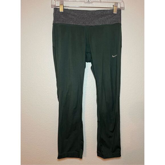Nike Running Dri Fit Green Gray Crop Leggings - Picture 1 of 9